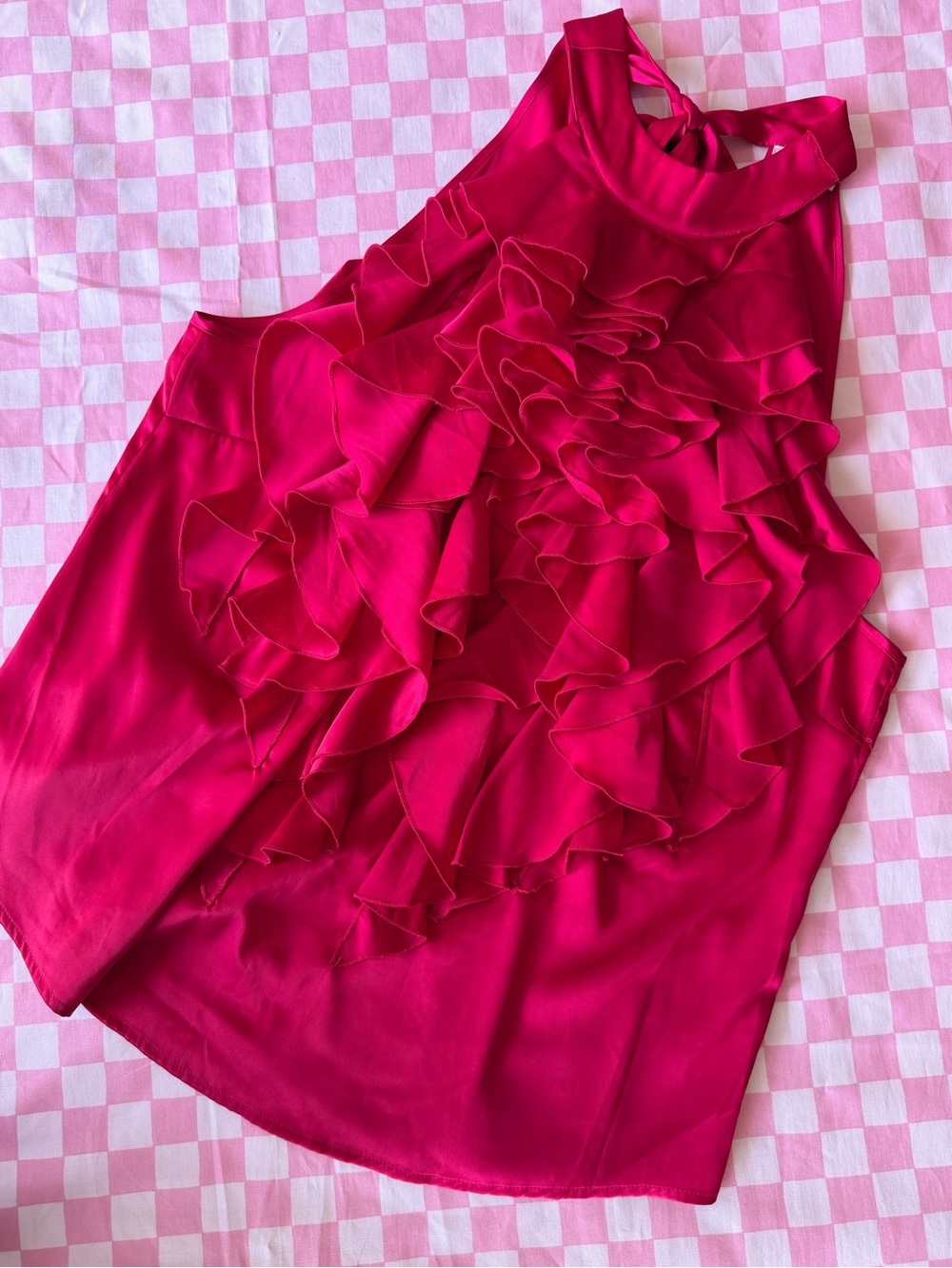 New York & Company Magenta Ruffle Front Halter Blouse sz L - Picture 6 of 10